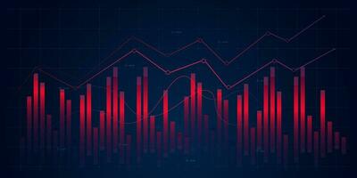 Red abstract financial chart with uptrend line graph and numbers in stock market on gradient white color background vector