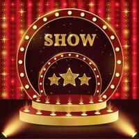 Show podium. 3d retro show podium with stars. Show scene, stage, studio or room. vector