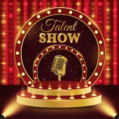 Show talent podium. 3d retro talent show podium with microphone. Show scene, stage, studio or room.