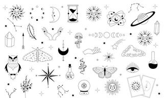 Celestial mystical astrology. Set of celestial mystic and magic occult elements. Celestial and esoteric elements for astrology. vector