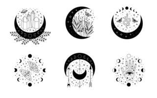 Celestial mystical moon collections. Magic and esotericl vector illustrations.