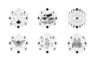 Celestial mystical moon collections. Magic and esotericl vector illustrations.