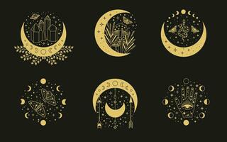 Celestial mystical moon collections. Magic and esotericl vector illustrations.