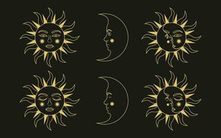 Celestial mystical magic moon and san. Set of esoteric moon and sun. vector