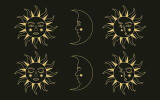 Celestial mystical magic moon and san. Set of esoteric moon and sun. vector