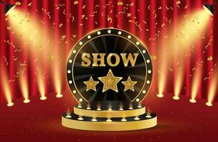 Show podium. 3d retro show podium with stars. Show scene, stage, studio or room. vector