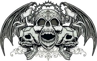 Gothic sign with skull and wings, grunge vintage design t shirts vector