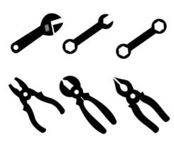 set of silhouette icons wrench and screwdriver vector