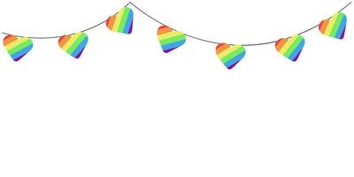 Garland of hearts in rainbow colors of the LGBT flag for pride decoration . Valentine's day banner background with space for text. copy space. vector illustration isolated on white background.