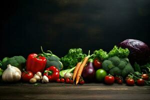 AI generated vegetables on Dark background Vegetables set and spices for cooking on dark background Ai generated photo