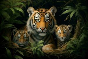 AI generated Tiger With her family Ai generated photo