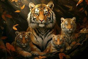 AI generated Tiger With her family Ai generated photo