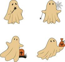 Retro Ghost Halloween Illustration Set. With Spooky Cartoon Design Style. Isolated Vector Icon.