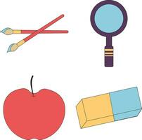 Set of Primary School Equipment. Isolated On White Background. Vector Illustration.