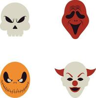 Halloween Mask Icon With Different Design Style. Isolated On White Background. Vector Illustration Set.