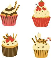 Set of Cupcake Dessert Illustration. With Cute Cartoon Design and Shape. Isolated Vector Icon.