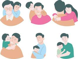 Happy Father's Day With Flat Design. Isolated On White Background. Vector Illustration Set.