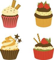 Set of Cupcake Dessert Illustration. With Cute Cartoon Design and Shape. Isolated Vector Icon.