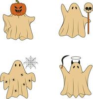 Retro Ghost Halloween Illustration Set. With Spooky Cartoon Design Style. Isolated Vector Icon.