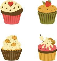 Set of Cupcake Dessert Illustration. With Cute Cartoon Design and Shape. Isolated Vector Icon.