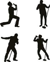 Singer Pose Silhouette Set. Isolated On White Background. Vector Illustration.