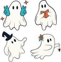 retro fantasma Víspera de Todos los Santos icono colocar. con linda dibujos animados diseño estilo. vector ilustración.