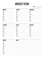 Weekly To Do List, planner checklist vector