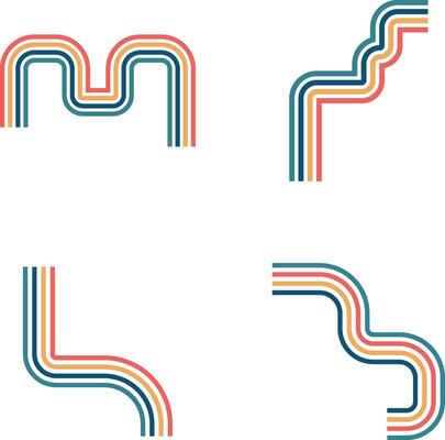 Retro Groovy Lined Icon With Abstract Decoration. For Template Background. Vector Illustration.
