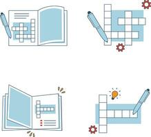 Crossword Puzzle Day Icon Set. With Different Cartoon Decoration. Vector Illustration.