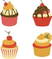 Set of Cupcake Dessert Illustration. With Cute Cartoon Design and Shape. Isolated Vector Icon.