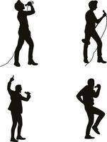 Singer Pose Silhouette Set. Isolated On White Background. Vector Illustration.