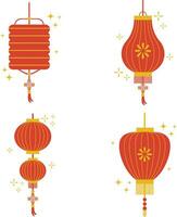 Lantern Chinese New Year Set. Isolated On White Background. Vector Illustration.