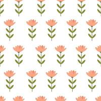 Seamless vector pattern in minimalistic style. Cute pink flowers in naive art.