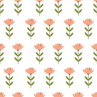 Seamless vector pattern in minimalistic style. Cute pink flowers in naive art.