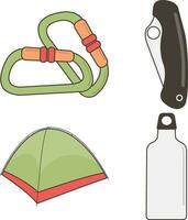 Set of Different Camping Equipment. Isolated On White Background. Vector Illustration.