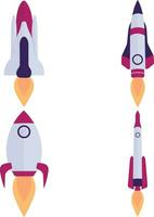 Set of Different Spaceship Rocket. With Flat Cartoon Design Style. Isolated Vector Icon.