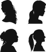 Set of Woman Head Silhouettes. With Different Hairstyle. Isolated On White Background. Vector Illustration.