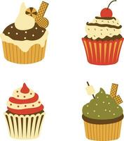 Set of Cupcake Dessert Illustration. With Cute Cartoon Design and Shape. Isolated Vector Icon.