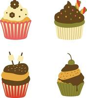 Set of Cupcake Dessert Illustration. With Cute Cartoon Design and Shape. Isolated Vector Icon.