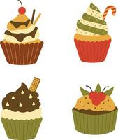 Set of Cupcake Dessert Illustration. With Cute Cartoon Design and Shape. Isolated Vector Icon.