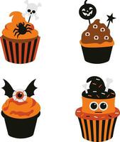 Collection of Halloween Cupcake Illustration. With Spooky Cartoon Design Concept. Isolated Vector Icon.