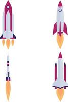 Set of Different Spaceship Rocket. With Flat Cartoon Design Style. Isolated Vector Icon.