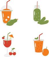 Fruit Juice Smoothie Illustration Set. With Seamless Cartoon Design. Isolated Vector Icon.