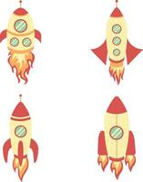 Collection of Spaceship Rocket Illustration. Isolated On White Background. Vector Icon.