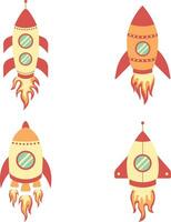 Collection of Spaceship Rocket Illustration. Isolated On White Background. Vector Icon.