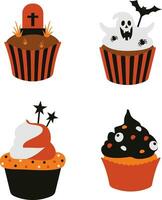 Collection of Halloween Cupcake Illustration. With Spooky Cartoon Design Concept. Isolated Vector Icon.