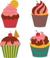 Set of Different Cupcake Dessert. With Cute Cartoon Design. Isolated Vector Icon.