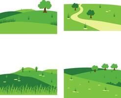 conjunto de diferente campo verde sierras. en estético diseño concepto. vector ilustración.