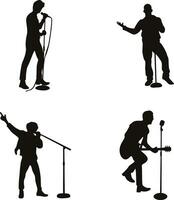 Singer Pose Silhouette Set. Isolated On White Background. Vector Illustration.