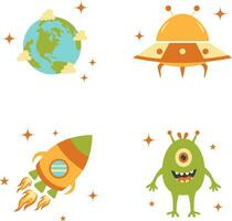 Set of Outer Space Birthday Illustration. Isolated On White Background. Isolated Vector Icon.